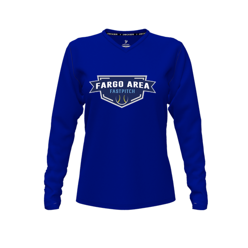 [FTLVCFRY-FYXS-LOGO1] Decker Comfort T-Shirt (Female Youth XS, Royal, V Neck, Logo 1, Long Sleeve)