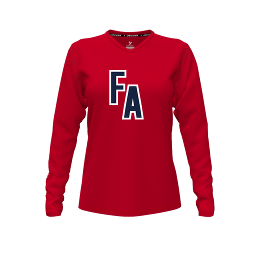 [FTLVPTRD-FYXS-LOGO2] Decker Performance T-Shirt (Female Youth XS, Red, V Neck, Logo 2, Long Sleeve)