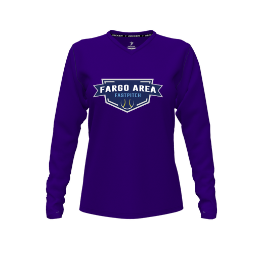 [CUS-DFW-TEES-CMF-VNK-LSL-PUR-FYXS-LOGO1] Decker Comfort T-Shirt (Female Youth XS, Purple, V Neck, Logo 1, Long Sleeve)