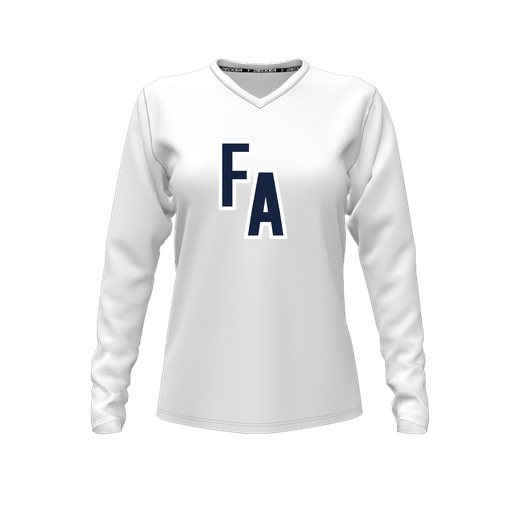 [CUS-DFW-TEES-PER-VNK-LSL-WHT-FYXS-LOGO2] Decker Performance T-Shirt (Female Youth XS, White, V Neck, Logo 2, Long Sleeve)